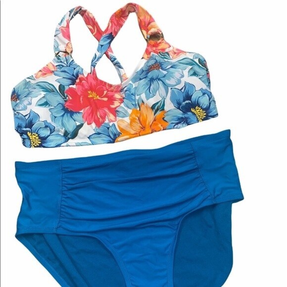 Time & Tru tropical high waisted bikini swimsuit - Picture 1 of 5